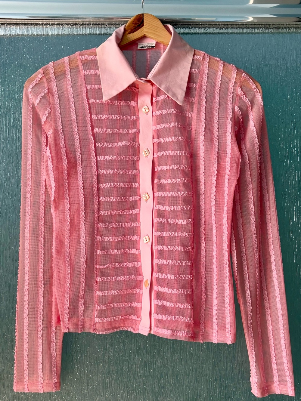 Pink Sheer Stripe Button-Down Shirt